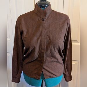 Brown Pinstripe Mandarin Collar Jacket